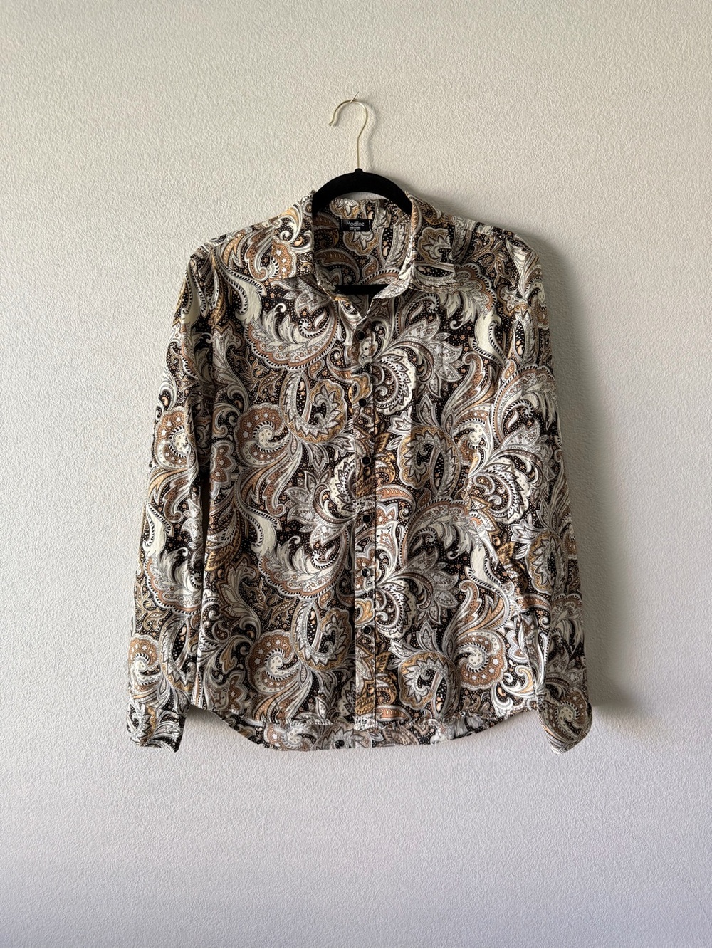 Paisley Button-Up Shirt in Brown and Cream